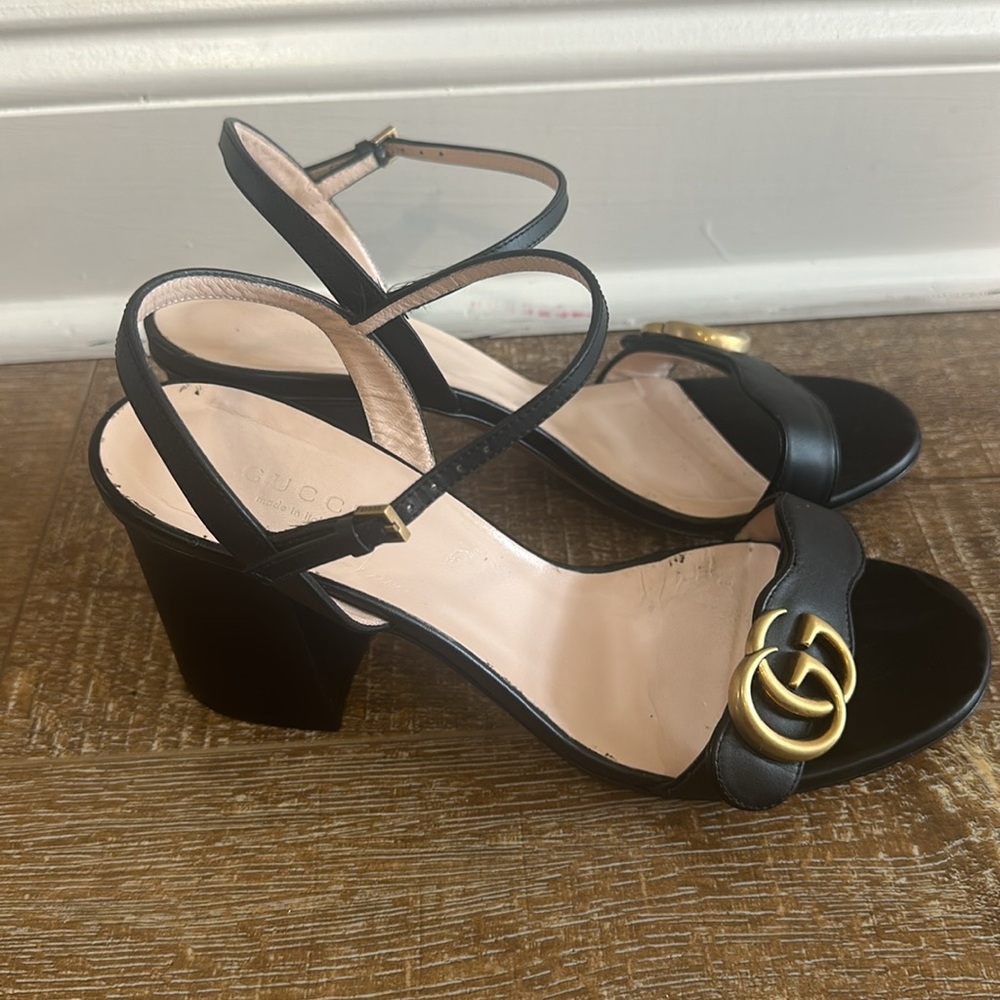 Gucci Black Leather GG Marmont Block heel Sandals EU 39 - Picture 3 of 6